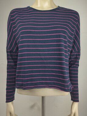 Frank & Eileen navy blue magenta striped long sleeve cropped shirt ladies XS